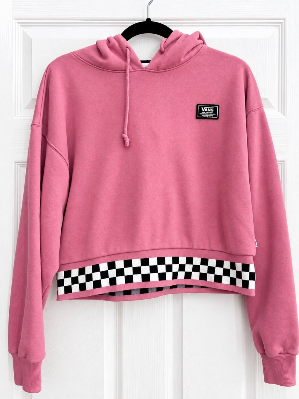 Vans Pink Cropped Hoodie with Black & White Checker Hem